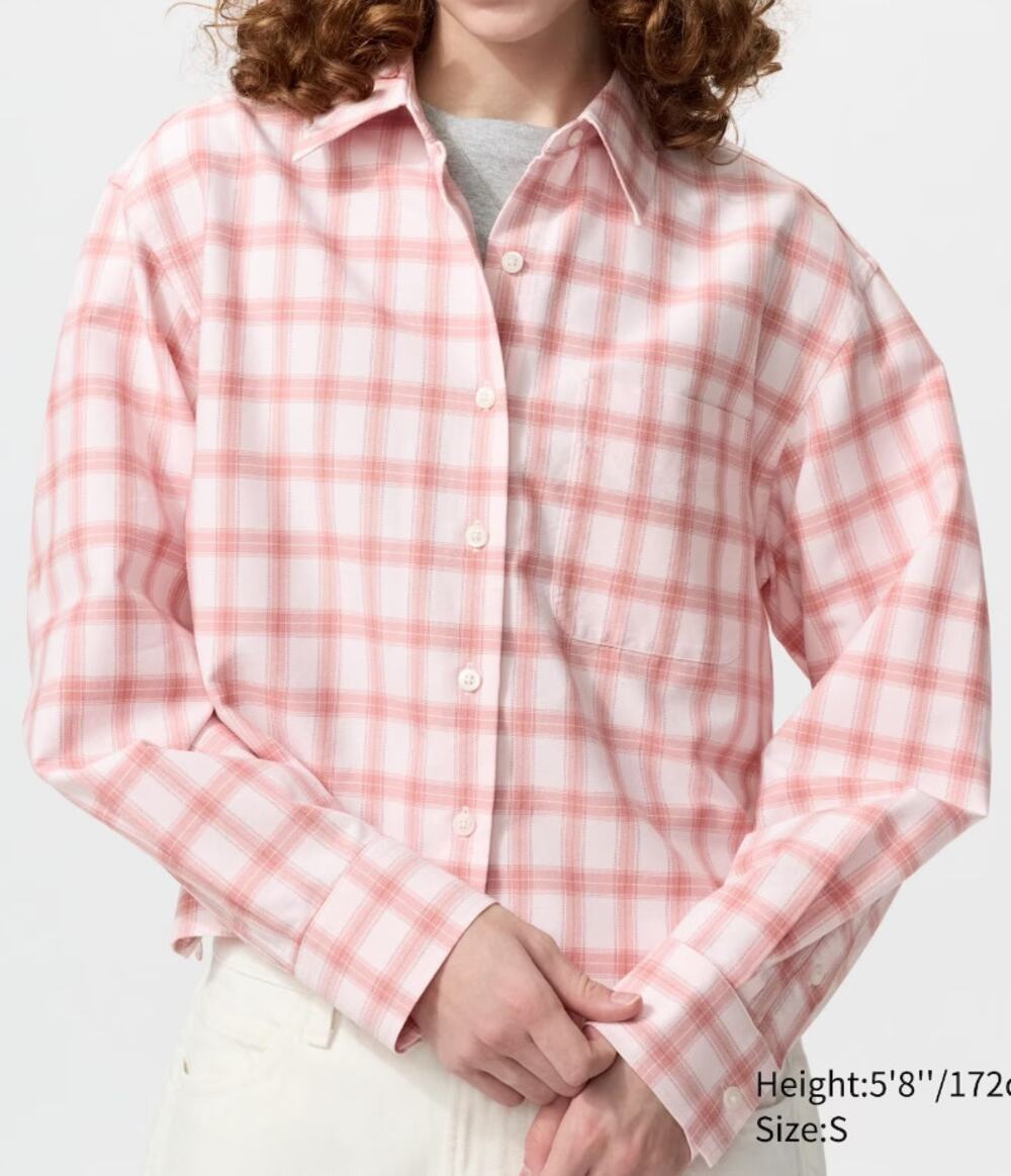 Uniqlo JW Anderson Oxford Boxy Cropped Shirt in Checked Pink Red